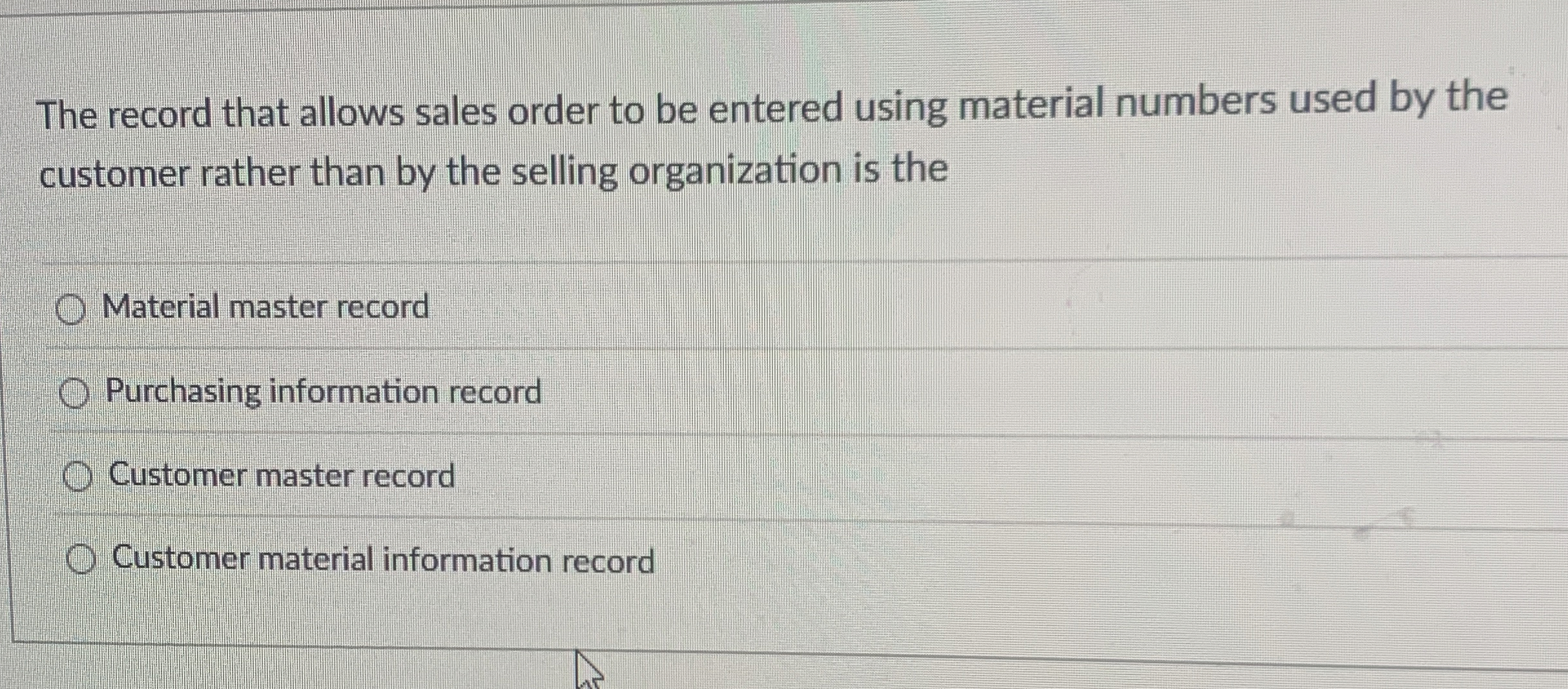 Solved The record that allows sales order to be entered | Chegg.com
