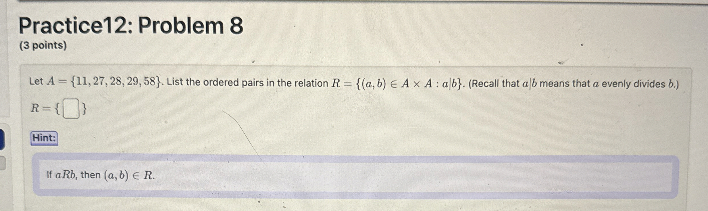 Solved Let A={11,27,28,29,58}. ﻿List the ordered pairs in | Chegg.com