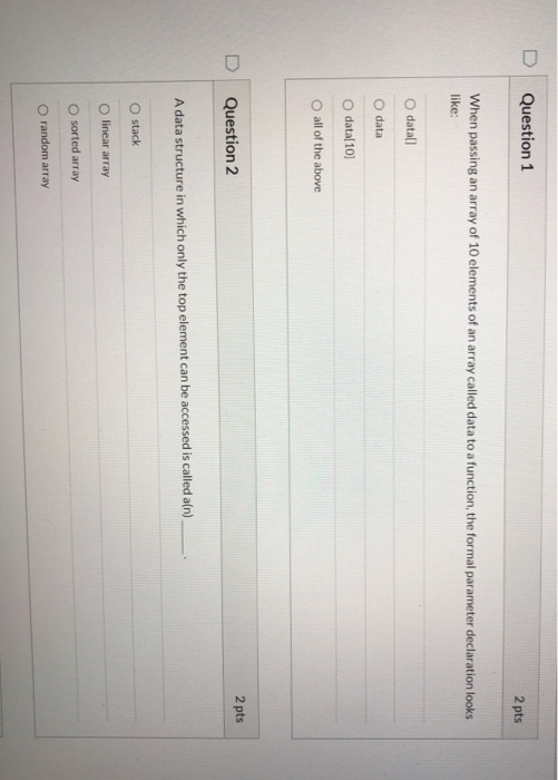 Solved Question 1 2 pts When passing an array of 10 elements | Chegg.com