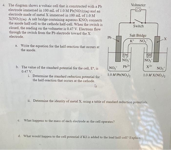 Solved Voltmeter 4. The diagram shows a voltaic cell that is | Chegg.com