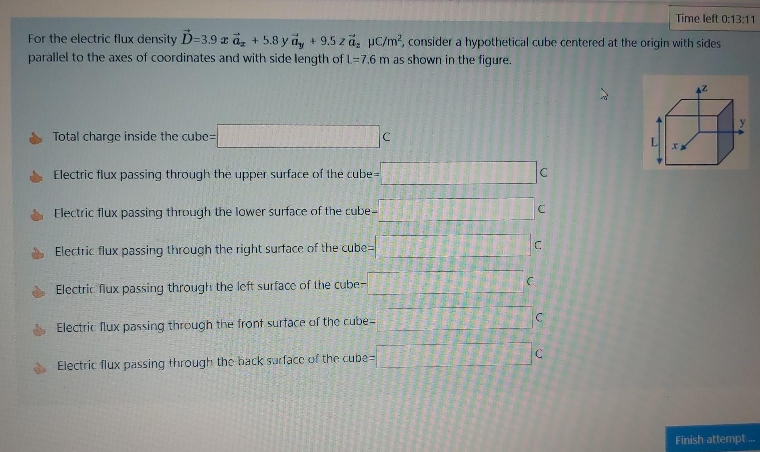 Solved Time left 0:13:11 For the electric flux density D=3.9 | Chegg.com
