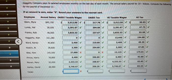 Solved Haggerty Company pays its salaried employees monthly | Chegg.com