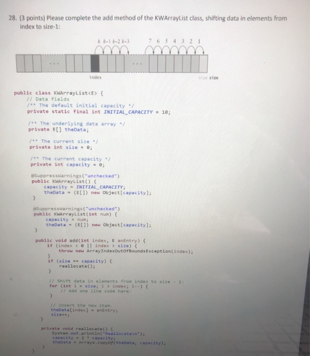 Solved 28. (3 points) Please complete the add method of the | Chegg.com
