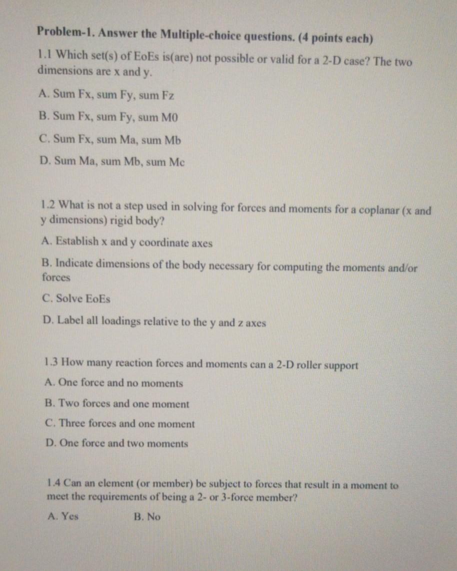 Solved Problem-1. Answer the Multiple-choice questions. (4 | Chegg.com