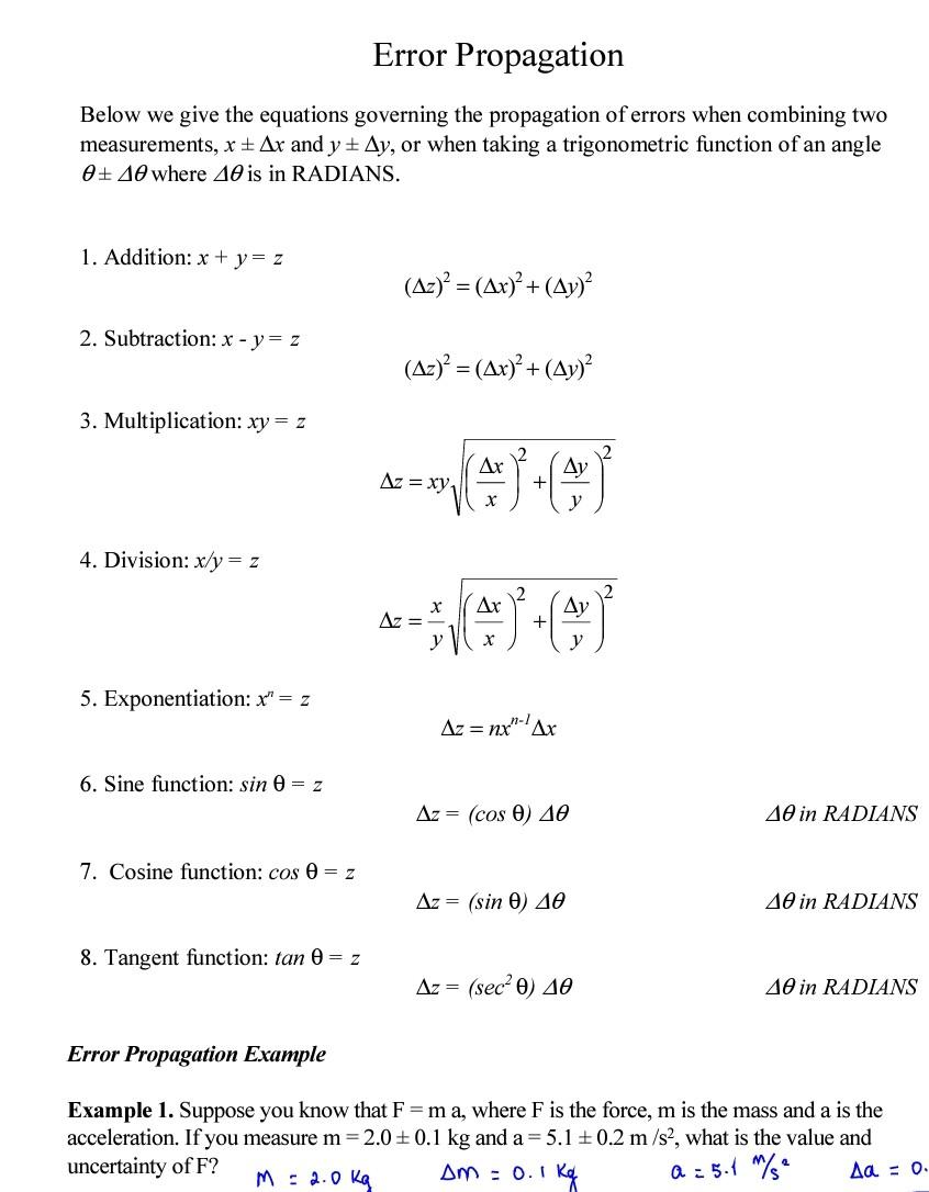 Solved VI. Error Analysis VI.A Propagation Of Errors An | Chegg.com