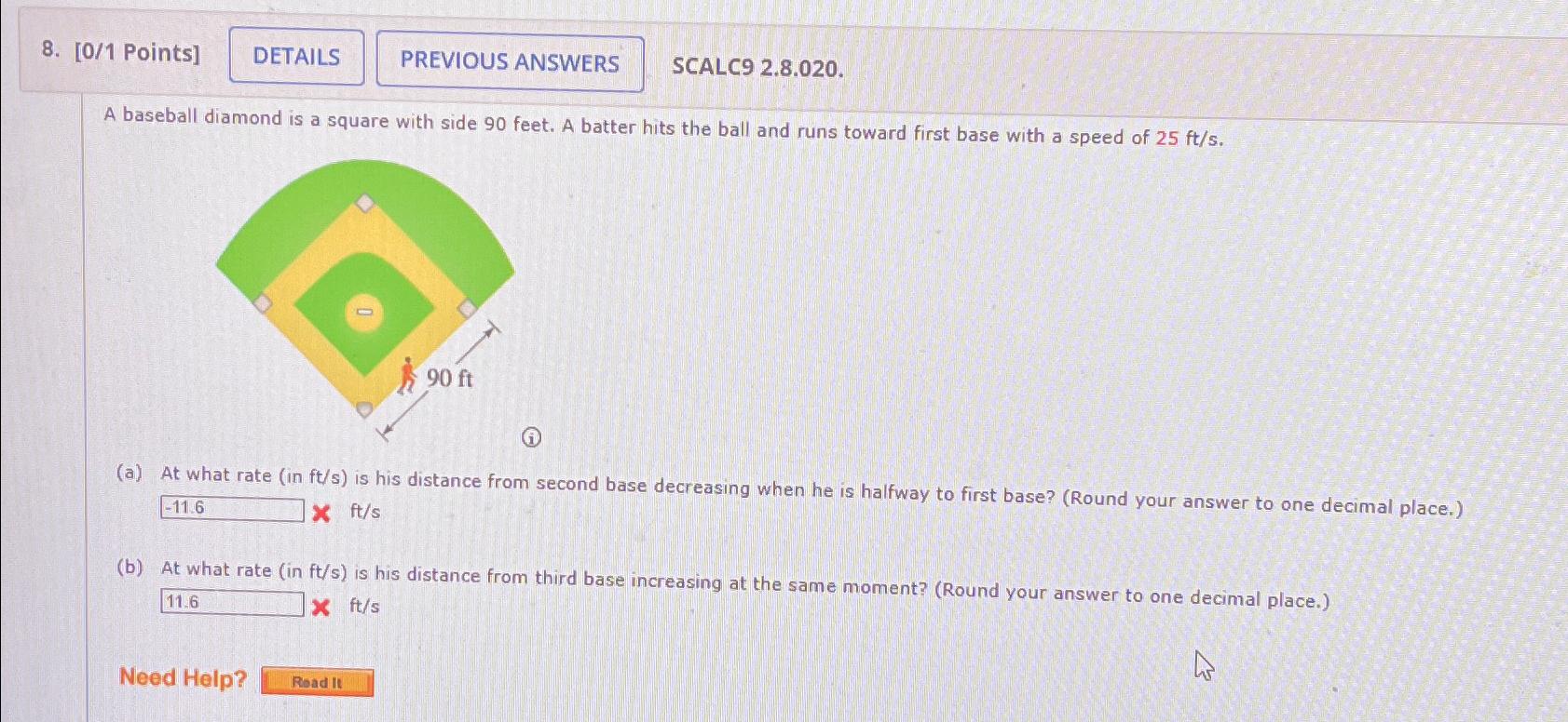 Solved [0/1 Points]\\nSCALC9 2.8.020.\\nA baseball diamond | Chegg.com