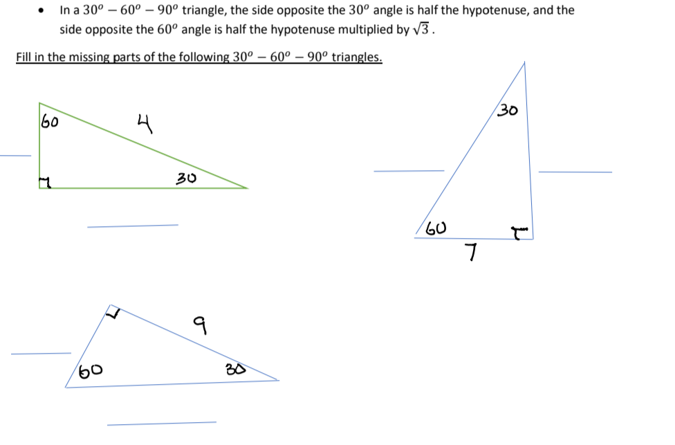 Solved In A 30 60 90 Triangle The Side Opposite The Chegg Com