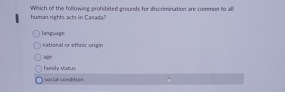 Solved Which of the following prohibited grounds for | Chegg.com