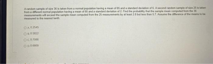 Solved A random sample of size 36 is taken from a normal | Chegg.com