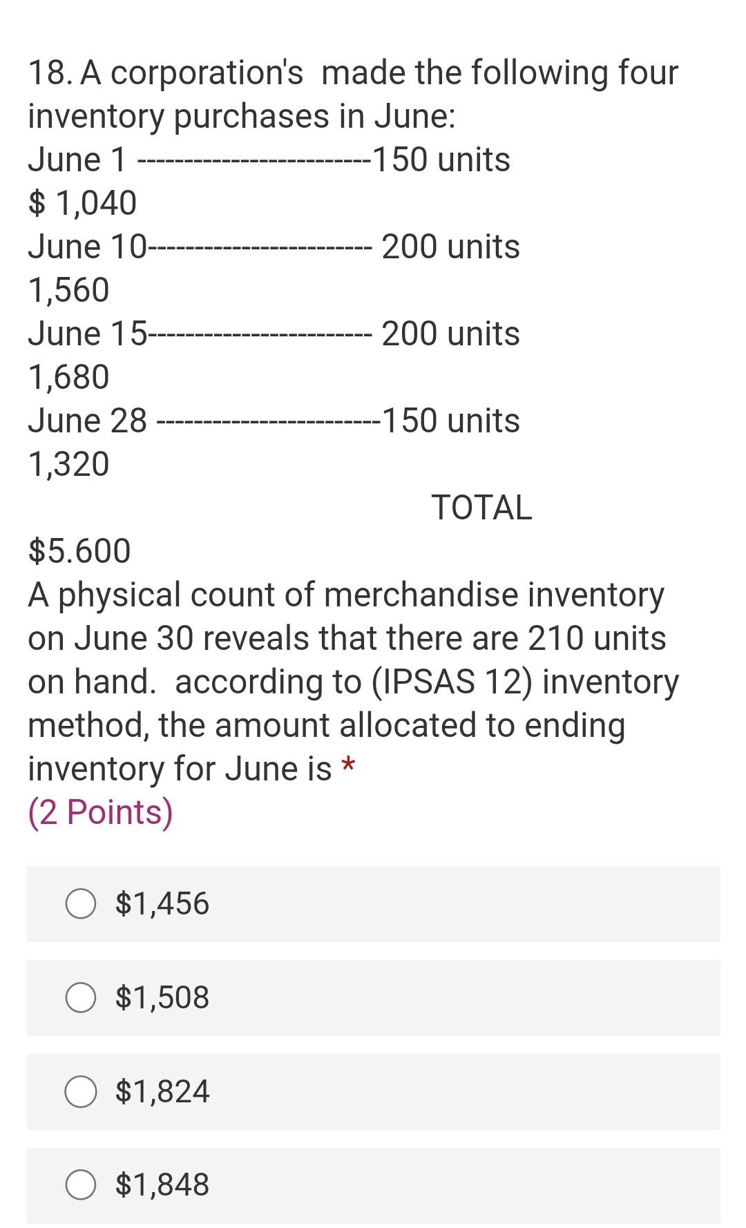 Solved 18. A corporation's made the following four inventory | Chegg.com