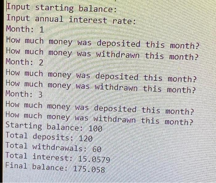 Solved 100 0.5 20 60 100 0 0 0Input starting balance: Input | Chegg.com