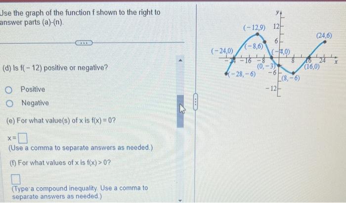 Solved Use the graph of the function f shown to the right to | Chegg.com