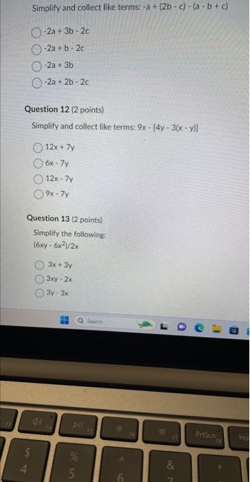 Solved Simplify and collect like terms: −a+(2b−c)−(a−b+c) | Chegg.com