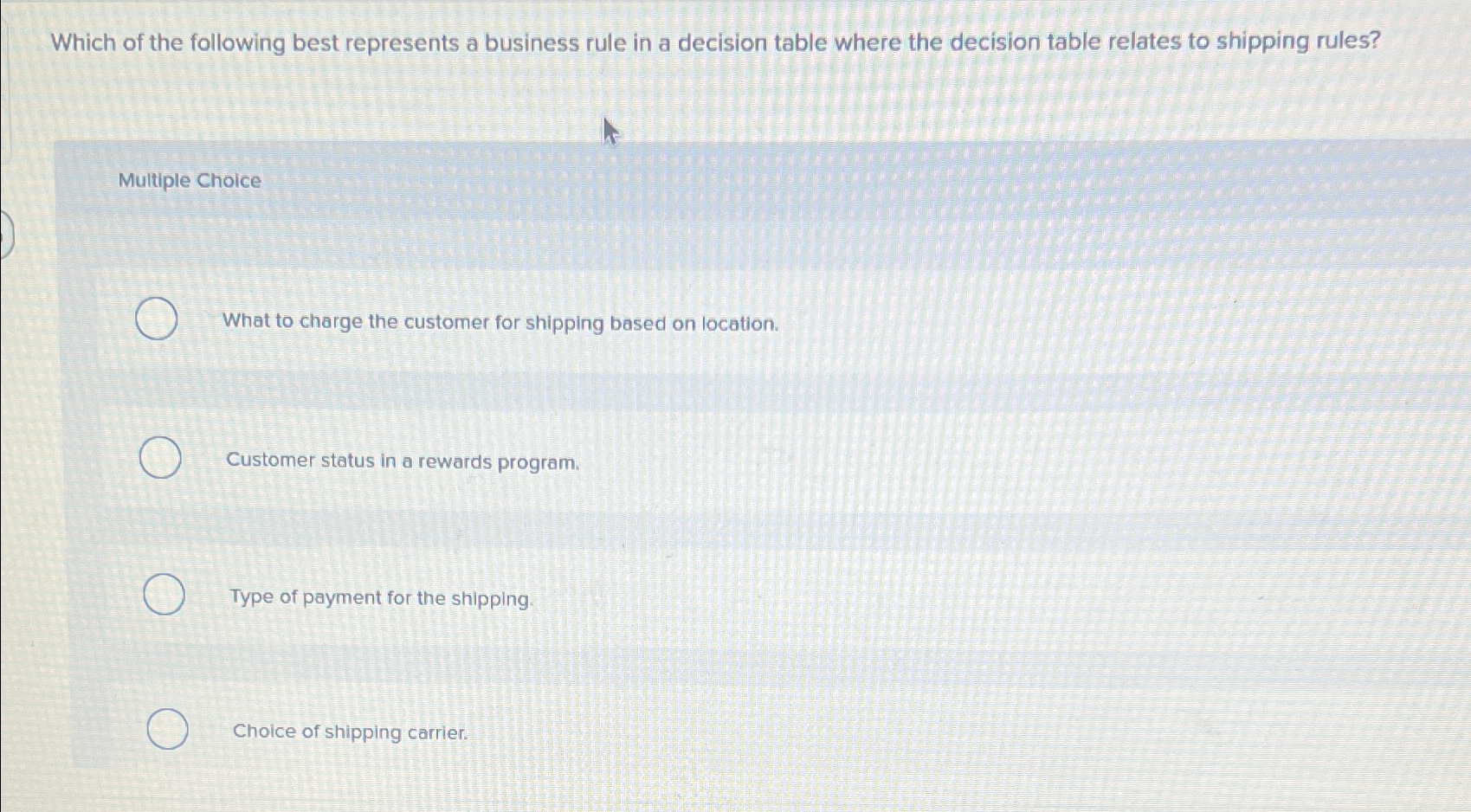 Solved Which of the following best represents a business | Chegg.com