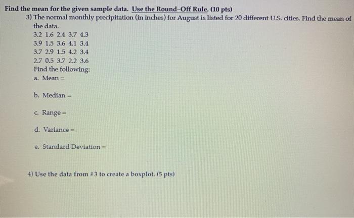 Solved Find the mean for the given sample data. Use the | Chegg.com