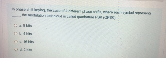 Solved In phase shift keying, the case of 4 different phase | Chegg.com