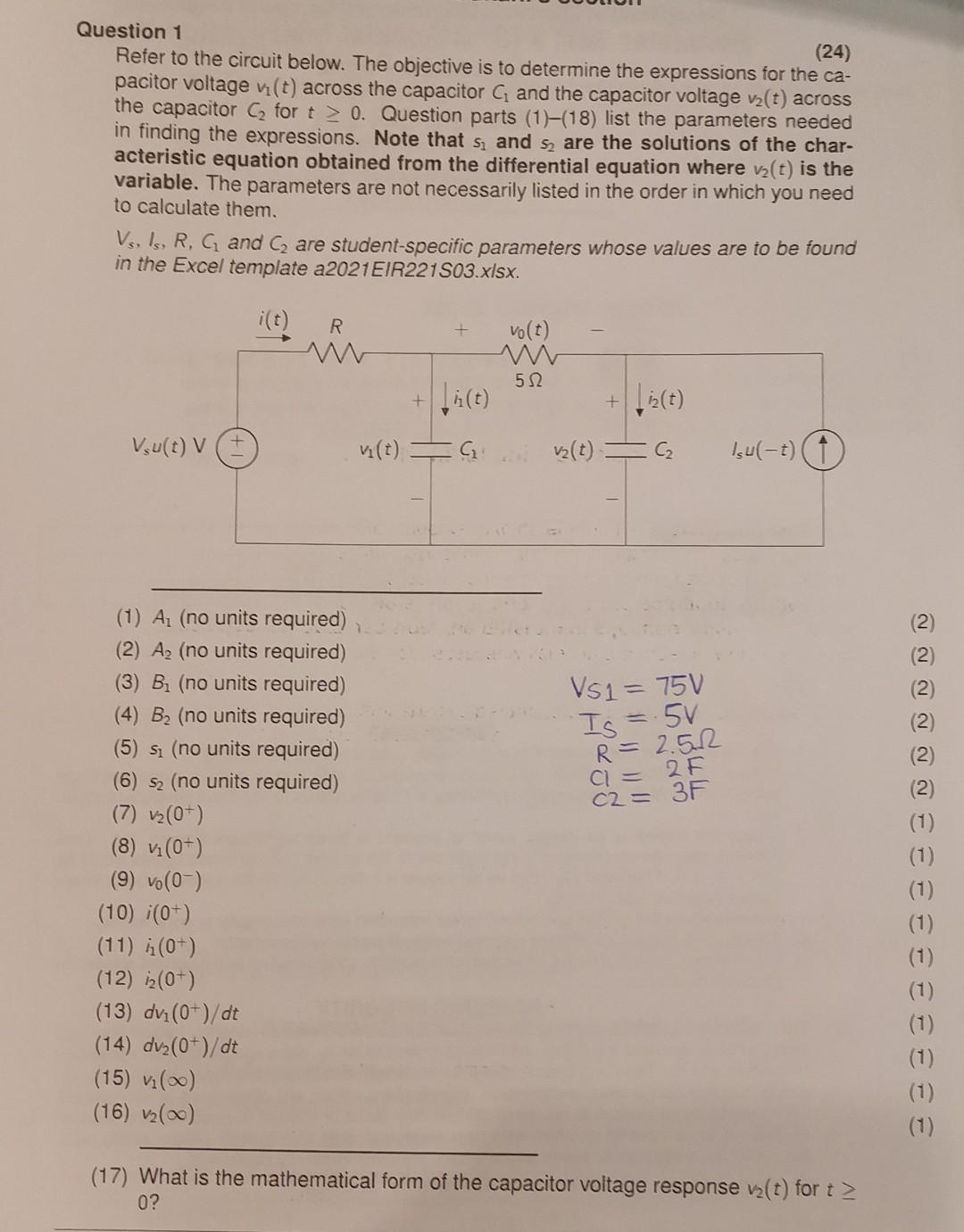 Solved Question 1 (24) Refer to the circuit below. The | Chegg.com