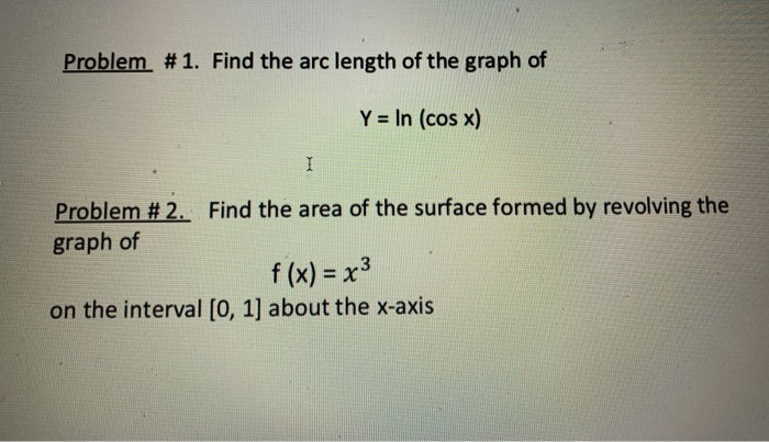 Solved Problem #1. Find the arc length of the graph of Y = | Chegg.com