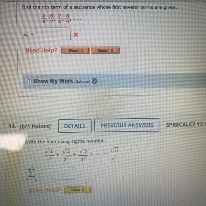 Solved Find the nth term of a sequence whose first several | Chegg.com