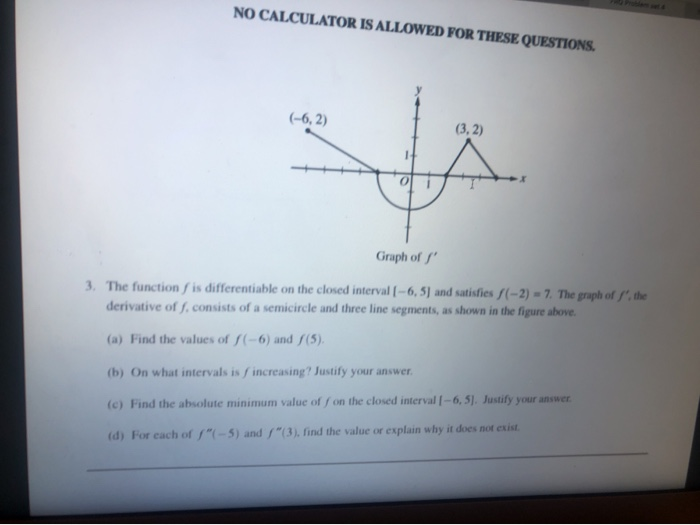 Solved NO CALCULATOR IS ALLOWED FOR THESE QUESTIONS (-6,2) | Chegg.com