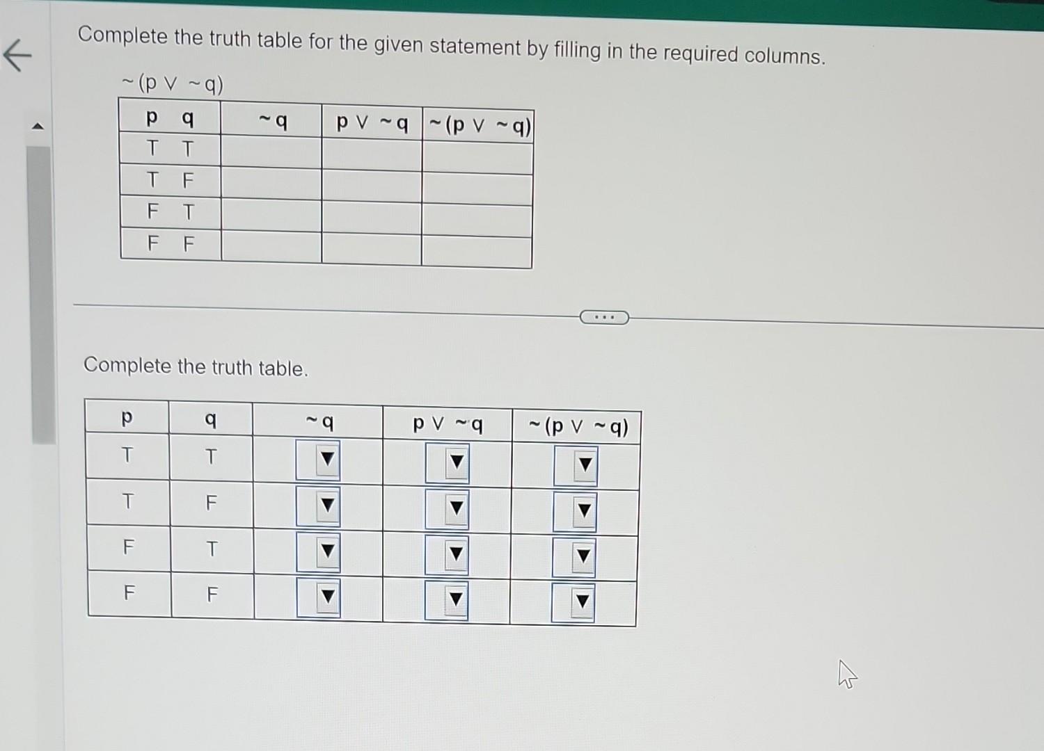 Solved Complete The Truth Table For The Given Statement By | Chegg.com