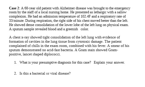 Solved Case 2: A 68 -year old patient with Alzheimer disease | Chegg.com
