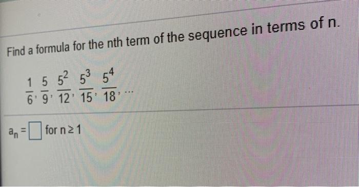 Solved Find A Formula For The Nth Term Of The Sequence In Chegg Com