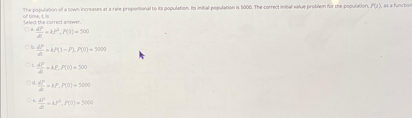 Solved The population of a town increases at a rate | Chegg.com