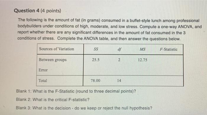 Solved Question 4 (4 points) The following is the amount of | Chegg.com