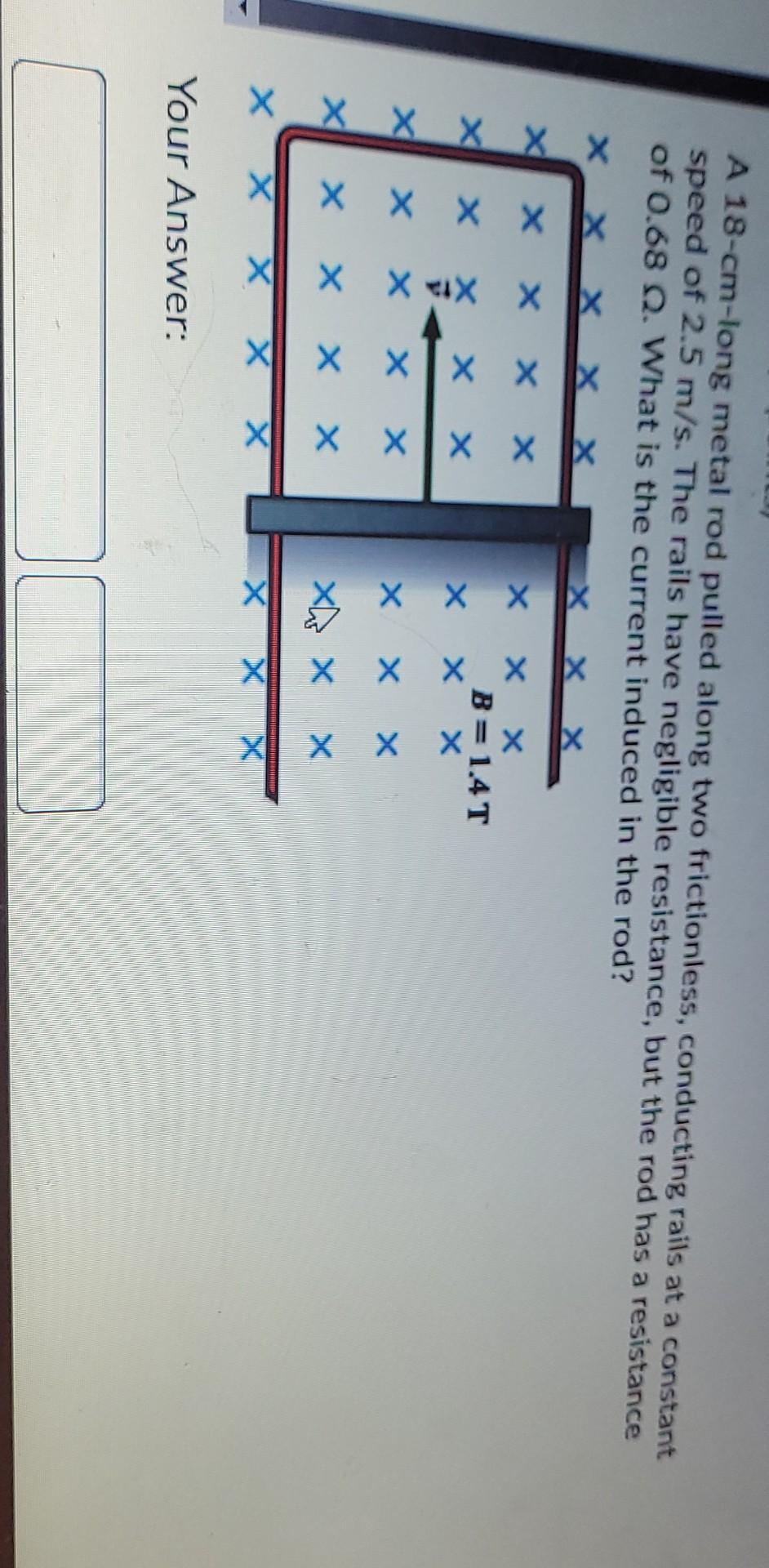Solved A 18-cm-long metal rod pulled along two frictionless, | Chegg.com