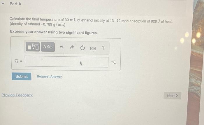 Solved Part A Calculate The Final Temperature Of 30 ML Of | Chegg.com