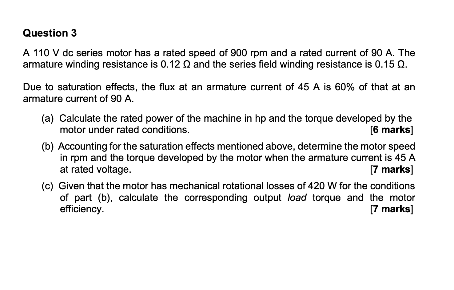 Solved Question 3 ﻿A 110 ﻿V dc series motor has a rated | Chegg.com