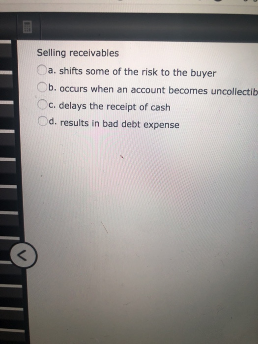 Solved Selling Receivables A Shifts Some Of The Risk To The Chegg