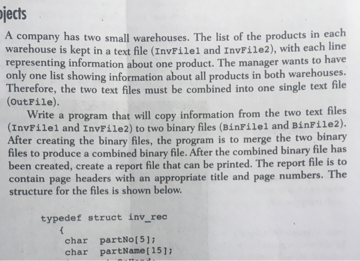 Solved bjects A company has two small warehouses. The list