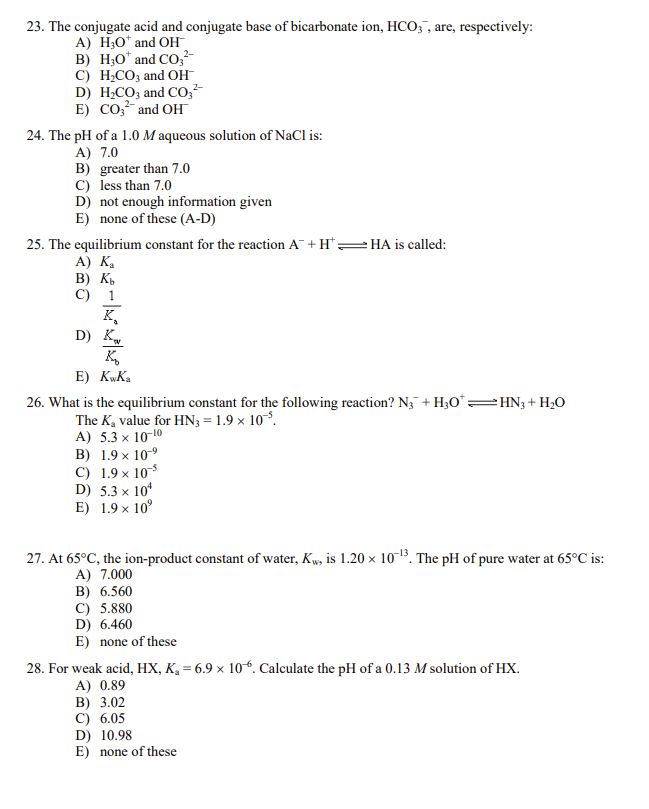 Solved The conjugate acid and conjugate base of bicarbonate | Chegg.com