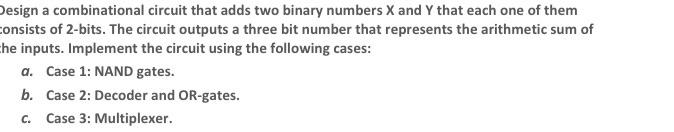 Design a combinational circuit that adds two binary | Chegg.com