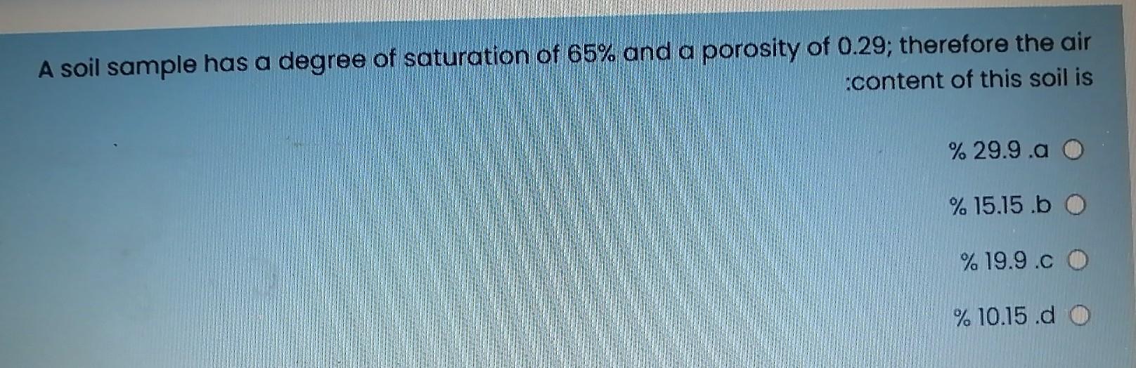 Solved A soil sample has a degree of saturation of 65% and a | Chegg.com