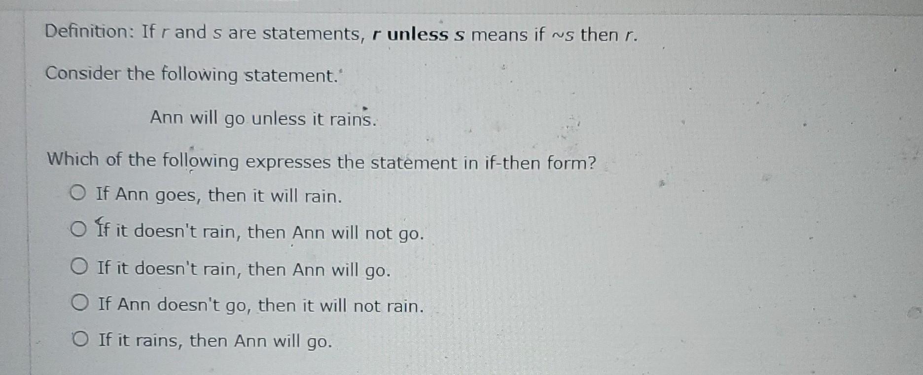 Solved Definition: If R And S Are Statements, R Unless S 