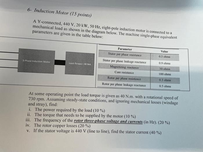 [Solved] 6 Induction Motor (15 points) A Yconnected, 440