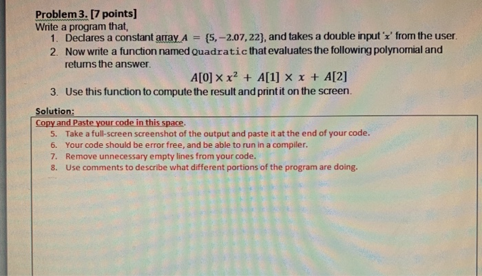 Solved Problem 3. [7 points) Write a program that, 1. | Chegg.com