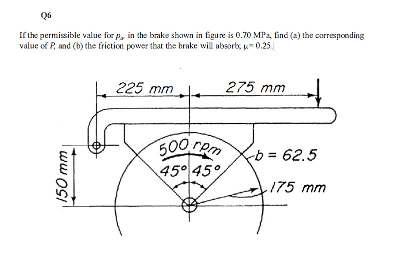 Solved Q6If the permissible value for pa, ﻿in the brake | Chegg.com