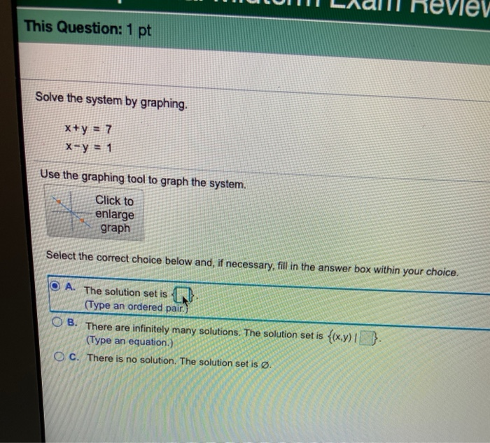 This Question 1 Pt Solve The System By Graphing X Y Chegg Com