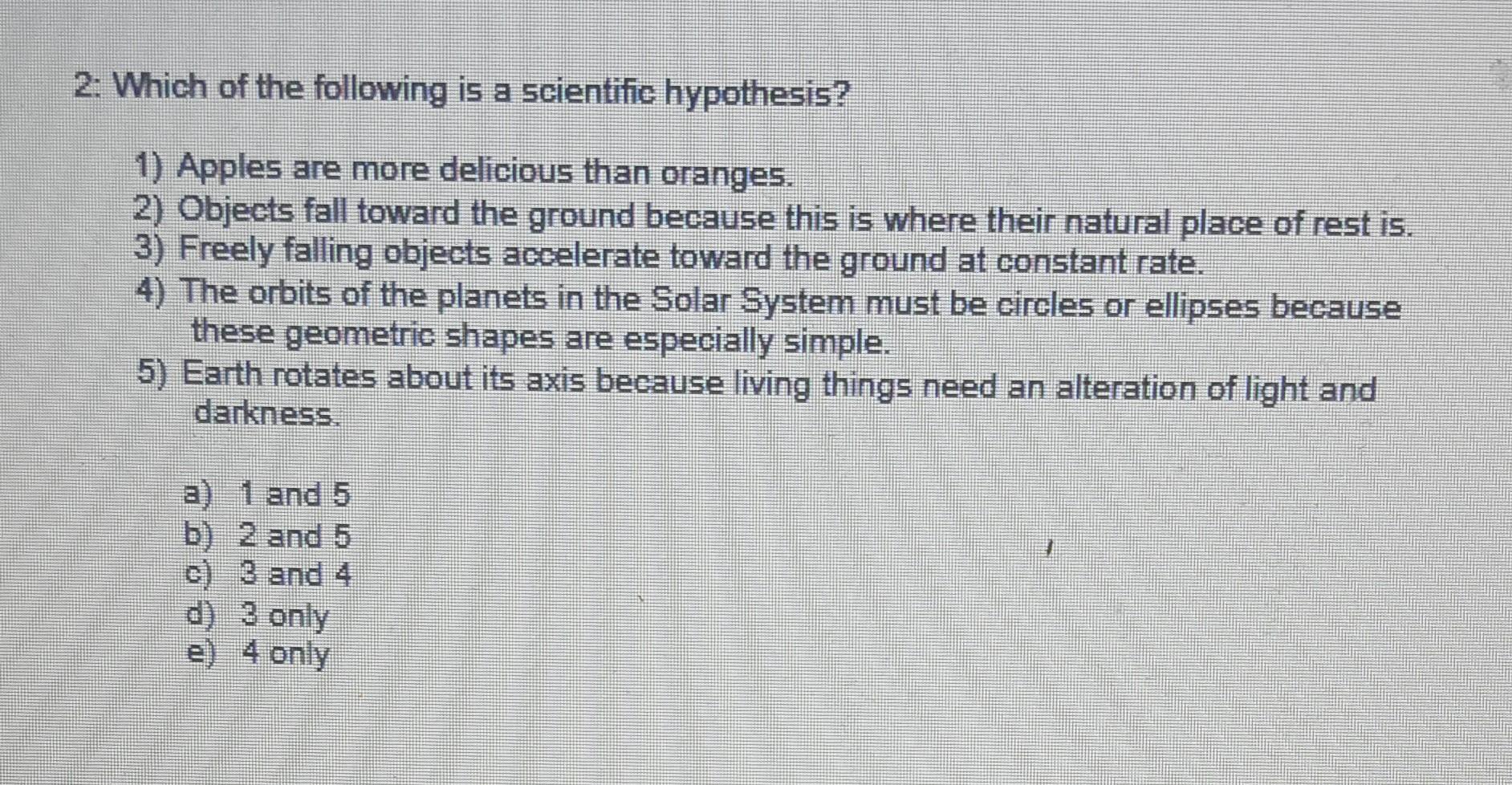 which of these is a scientific hypothesis quizlet