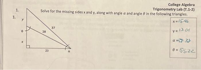 Solved 1. 1. y 8 Solve for the missing sides x and y, along | Chegg.com