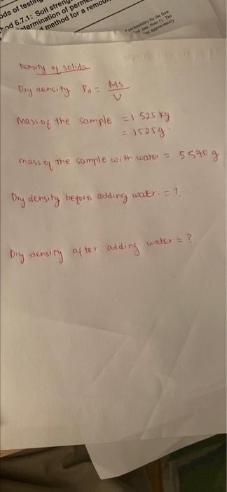 questions to be calculated.1) dry density before | Chegg.com
