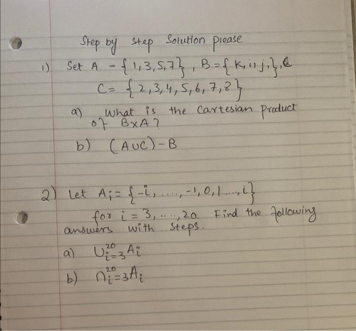Solved Solution A Step by step please Set A = {1,3,5,7}, B = | Chegg.com