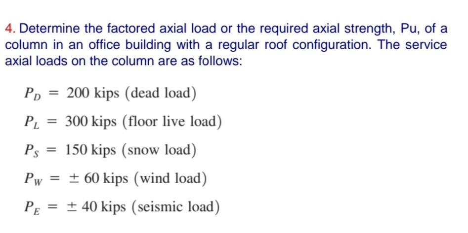 Solved 4. Determine the factored axial load or the required | Chegg.com