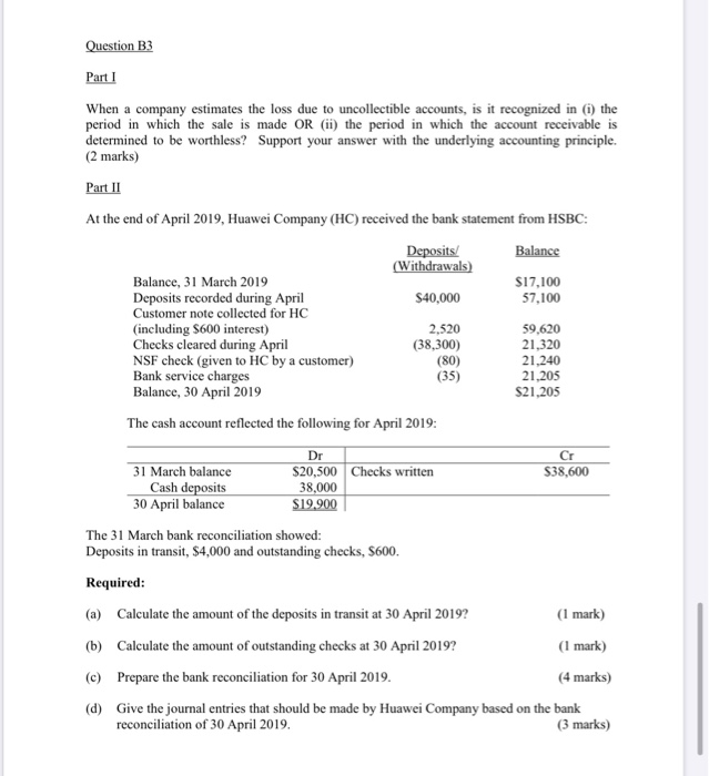 Solved Question B3 Part I When a company estimates the loss