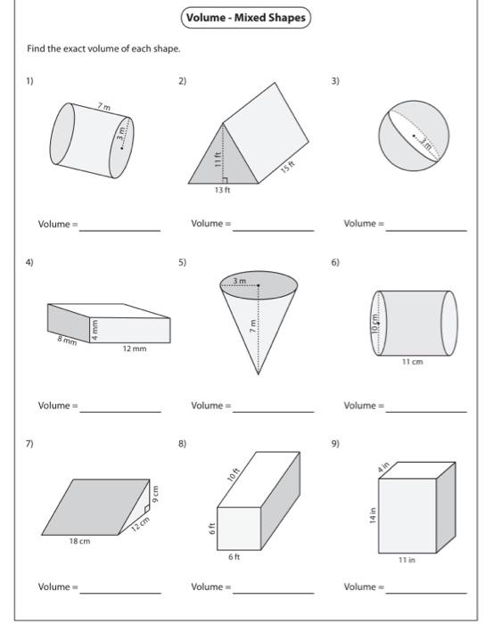 Solved Volume - Mixed Shapes Find the exact volume of each | Chegg.com