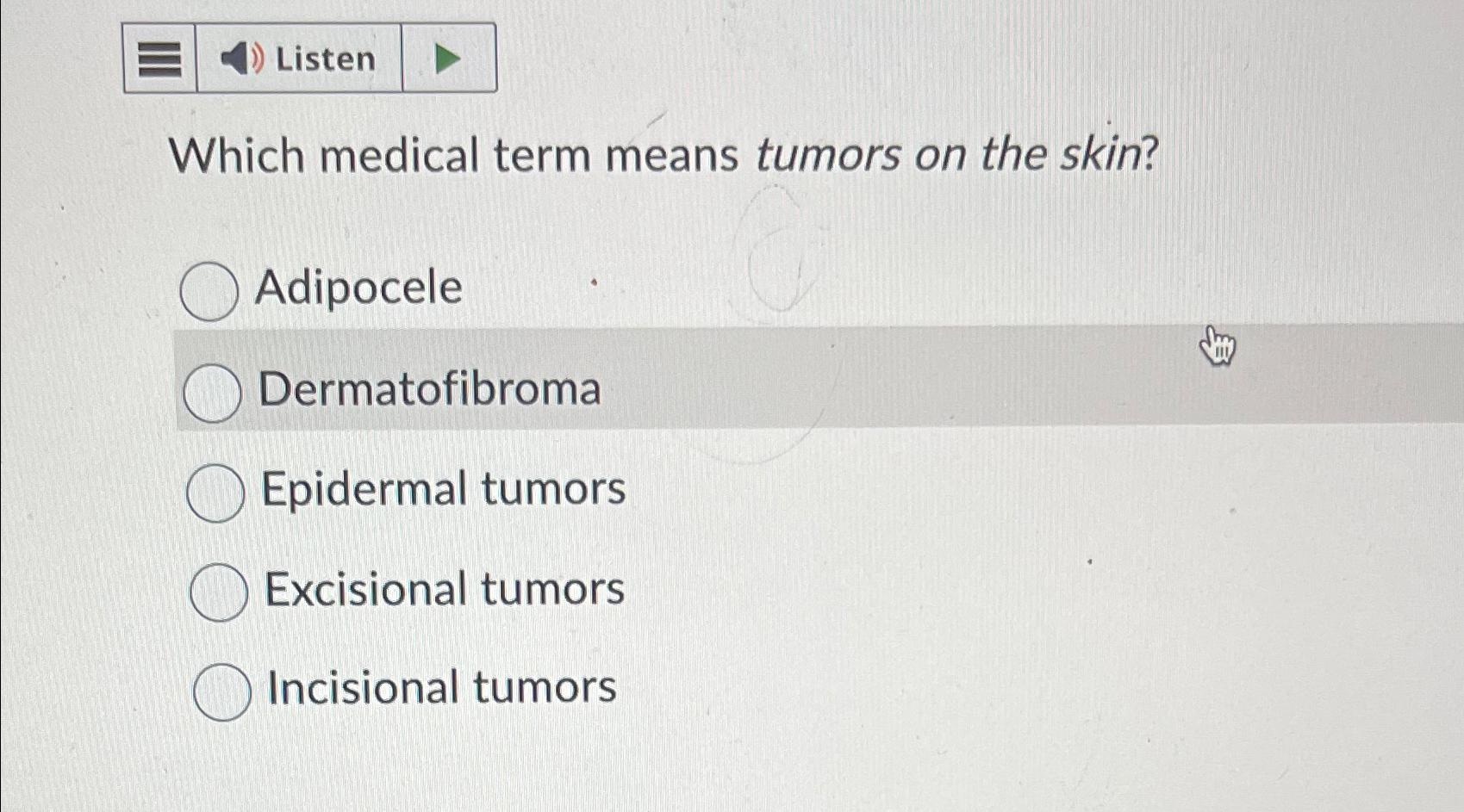 Solved Which medical term means tumors on the | Chegg.com